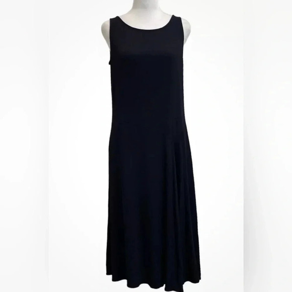 Eileen Fisher Bias Dart Sleeveless Shift Dress Navy Blue Midi Size Small - Picture 4 of 9